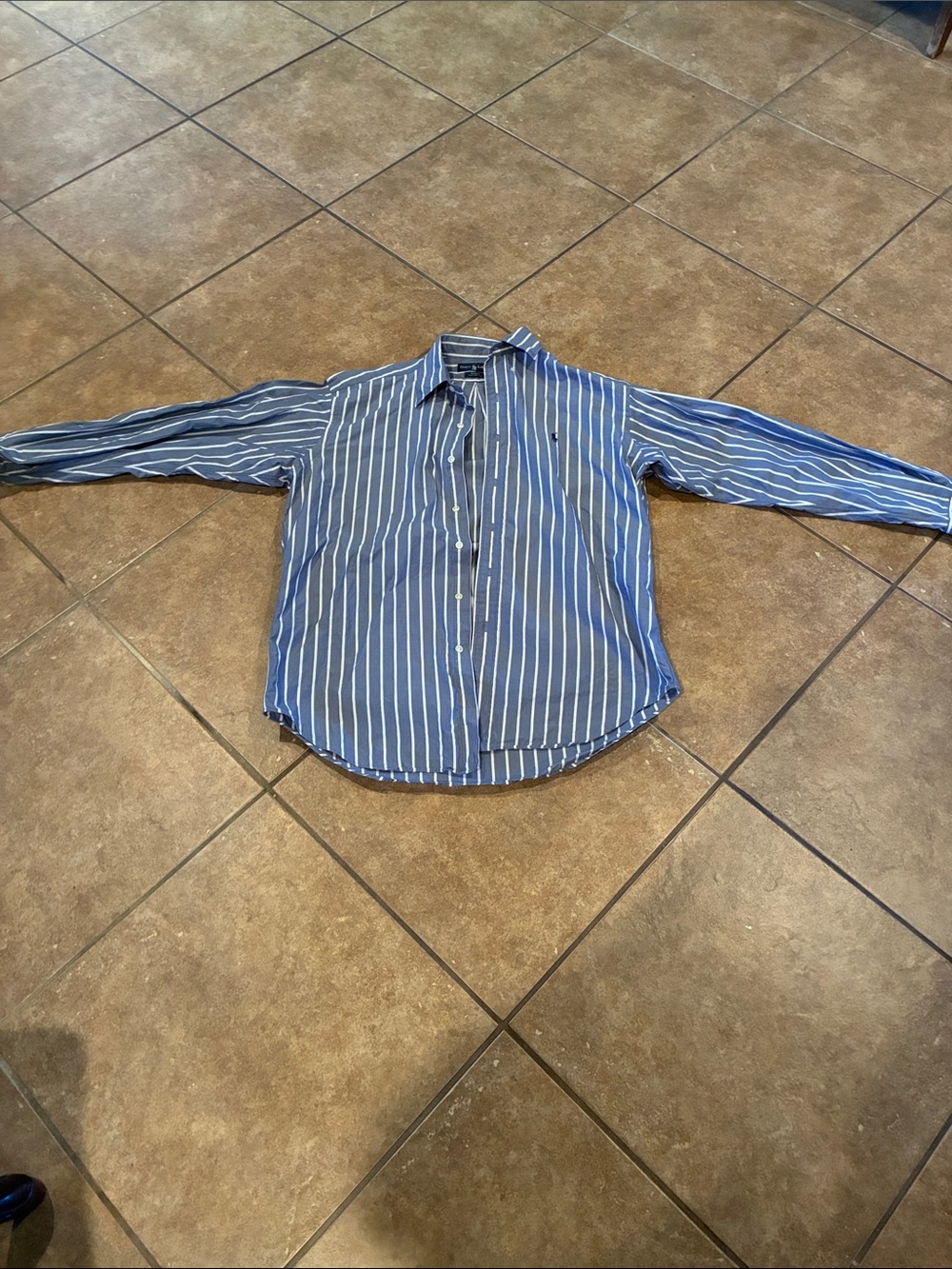 Ralph Lauren Blue and White Vertical Stripe Button-Down Shirt